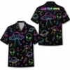 Personalized Alien Ufo Neon Hawaiian Shirt For Men And Women, Short Sleeve Funny Sci-Fi Space Galaxy, Custom Name Summer Button Down - Style 4