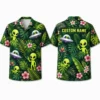 Personalized Alien Ufo Tropical Hawaiian Shirt For Men And Women, Short Sleeve Funny Extraterrestrial Island Vacation Print, Custom Name Summer Button Down