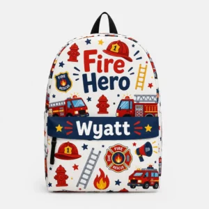 Personalized Back To School Backpack With Name For Boys, Custom Fire Hero Kids Bookbag, Cute Fire Truck Hydrant School Bag For Elementary Student