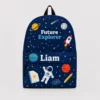 Personalized Back To School Backpack With Name For Boys, Custom Future Explorer Kids Bookbag, Cute Outer Space Astronaut Navy Bag For Elementary