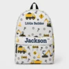 Personalized Back To School Backpack With Name For Boys, Custom Little Builder Kids Bookbag, Cute Construction Dump Truck School Bag For Elementary