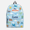 Personalized Back To School Backpack With Name For Boys, Custom Sky Adventure Kids Bookbag, Cute Airplane Blue School Bag For Elementary Student