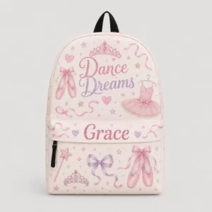 Personalized Back To School Backpack With Name For Girls, Custom Dance Dreams Kids Bookbag, Cute Ballet Tutu Tiara Cream School Bag For Elementary