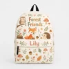Personalized Back To School Backpack With Name For Girls, Custom Forest Friends Kids Bookbag, Cute Woodland Fox Mushroom School Bag For Elementary