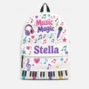Personalized Back To School Backpack With Name For Girls, Custom Music Magic Kids Bookbag, Cute Piano Headphones School Bag For Elementary Student