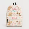Personalized Back To School Backpack With Name For Girls, Custom Puppy Pals Kids Bookbag, Cute Dog Paw Prints Cream School Bag For Elementary Student