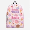 Personalized Back To School Backpack With Name For Girls, Custom Sweet Treats Kids Bookbag, Cute Ice Cream Cupcake Pink School Bag For Elementary