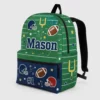 Personalized Back To School Backpack With Name For Kids, Custom American Football Boys Bookbag, Green Sports Bag For Elementary Boys