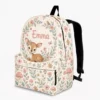 Personalized Back To School Backpack With Name For Kids, Custom Baby Deer Girls Bookbag, Enchanted Forest Theme School Bag For Elementary Students