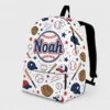 Personalized Back To School Backpack With Name For Kids, Custom Baseball Boys Bookbag, Sports Bat Glove Mitt White School Bag For Elementary Boys