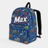 Personalized Back To School Backpack With Name For Kids, Custom Bicycle Racing Boys Bookbag, Cycling Helmet Sports Blue Bag For Elementary Boys