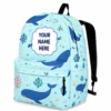 Personalized Back To School Backpack With Name For Kids, Custom Blue Whale Under The Sea Bookbag, Ocean School Bag For Elementary Boys Girls