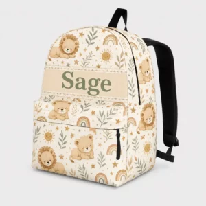 Personalized Back To School Backpack With Name For Kids, Custom Boho Lion Safari Boys Girls Bookbag, School Bag Elementary Kids