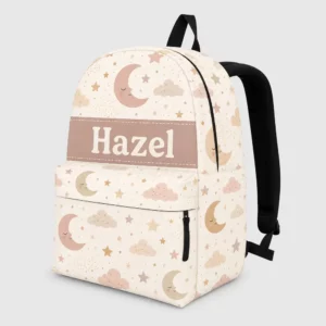 Personalized Back To School Backpack With Name For Kids, Custom Boho Moon Stars Boys Girls Bookbag, School Bag For Elementary Kids