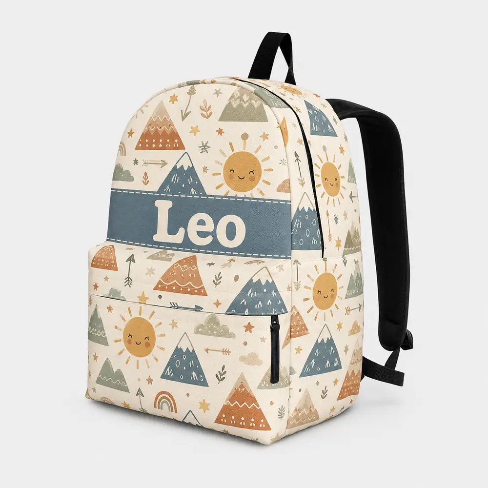 Personalized Back To School Backpack With Name For Kids, Custom Boho Mountain Adventure Bookbag, School Bag For Elementary Boys Girls