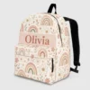 Personalized Back To School Backpack With Name For Kids, Custom Boho Rainbow Daisy Girls Bookbag, School Bag For Elementary Girls