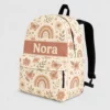 Personalized Back To School Backpack With Name For Kids, Custom Boho Rainbow Floral Girls Bookbag, School Bag For Elementary Girls