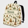 Personalized Back To School Backpack With Name For Kids, Custom Camping Bear Kids Bookbag, Woodland Forest Campfire Bag For Elementary Boys Girls