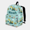 Personalized Back To School Backpack With Name For Kids, Custom Construction Excavator Boys Bookbag, Digger Traffic Mint Bag For Elementary Boys