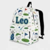 Personalized Back To School Backpack With Name For Kids, Custom Cute Golf Boys Bookbag, Sports Club Ball White School Bag For Elementary Boys Girls