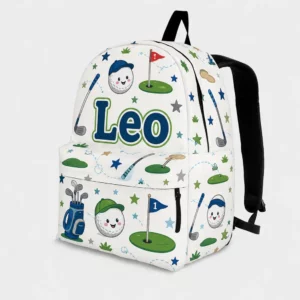 Personalized Back To School Backpack With Name For Kids, Custom Cute Golf Boys Bookbag, Sports Club Ball White School Bag For Elementary Boys Girls