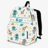 Personalized Back To School Backpack With Name For Kids, Custom Cute Robot Kids Bookbag, Outer Space Rocket Ship Bag For Elementary School Boys