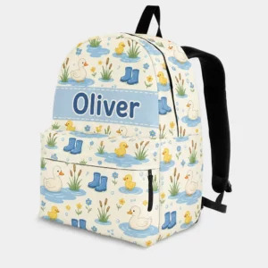 Personalized Back To School Backpack With Name For Kids, Custom Duck And Ducklings Boys Girls Bookbag, School Bag For Elementary Students
