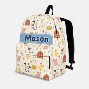 Personalized Back To School Backpack With Name For Kids, Custom Farm Animals Boys Girls Bookbag, School Bag For Elementary Students