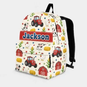 Personalized Back To School Backpack With Name For Kids, Custom Farm Tractor Boys Girls Bookbag, School Bag For Elementary Students