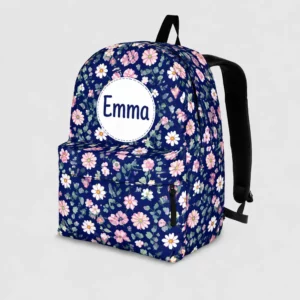 Personalized Back To School Backpack With Name For Kids, Custom Floral Girls Bookbag, Daisy Bag For Elementary Girls