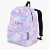 Personalized Back To School Backpack With Name For Kids, Custom Galaxy Outer Space Kids Bookbag, Cute Pastel Bag For Girls