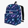 Personalized Back To School Backpack With Name For Kids, Custom Galaxy Shooting Star Kids Bookbag, Outer Space Navy Blue Bag For Boys Girls