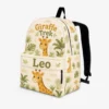 Personalized Back To School Backpack With Name For Kids, Custom Giraffe Trek Kids Bookbag, Cute Jungle Tropical Bag For Elementary School