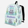 Personalized Back To School Backpack With Name For Kids, Custom Hippo Splash Kids Bookbag, Cute Safari River Animal Hippopotamus Mint Bag For Elementary
