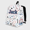 Personalized Back To School Backpack With Name For Kids, Custom Ice Hockey Boys Bookbag, Sports Stick Puck White School Bag For Elementary Boys