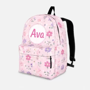 Personalized Back To School Backpack With Name For Kids, Custom Lavender Flower Girls Bookbag, Bag For Elementary Girls
