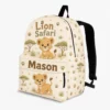 Personalized Back To School Backpack With Name For Kids, Custom Lion Safari Kids Bookbag, Cute Jungle Wild Animal King Bag For Elementary Boys