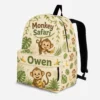 Personalized Back To School Backpack With Name For Kids, Custom Monkey Safari Kids Bookbag, Cute Jungle Tropical Animal Banana Beige Bag For Elementary