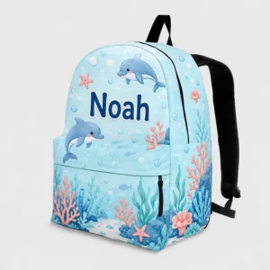 Personalized Back To School Backpack With Name For Kids, Custom Ocean Dolphin Boys Girls Bookbag, School Bag For Elementary Kids