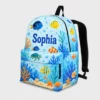 Personalized Back To School Backpack With Name For Kids, Custom Ocean Fish Coral Reef Boys Girls Bookbag, School Bag Elementary Kids