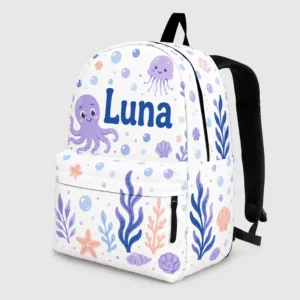 Personalized Back To School Backpack With Name For Kids, Custom Ocean Octopus Boys Girls Bookbag, Sea School Bag For Elementary Kids