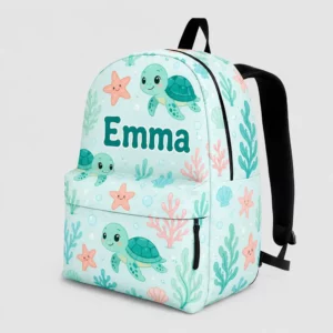 Personalized Back To School Backpack With Name For Kids, Custom Ocean Sea Turtle Boys Girls Bookbag, School Bag For Elementary Kids