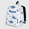 Personalized Back To School Backpack With Name For Kids, Custom Ocean Shark Boys Girls Bookbag, Sea School Bag For Elementary Kids