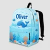 Personalized Back To School Backpack With Name For Kids, Custom Ocean Whale Boys Girls Bookbag, Sea School Bag For Elementary Kids