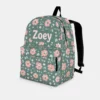 Personalized Back To School Backpack With Name For Kids, Custom Pink Floral Girls Bookbag, Vintage Flower Bag For Elementary Girls