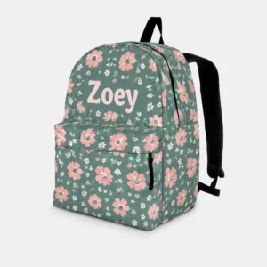 Personalized Back To School Backpack With Name For Kids, Custom Pink Floral Girls Bookbag, Vintage Flower Bag For Elementary Girls