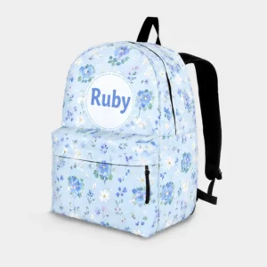 Personalized Back To School Backpack With Name For Kids, Custom Purple Floral Girls Bookbag, Bag For Elementary Girls