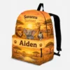 Personalized Back To School Backpack With Name For Kids, Custom Savanna Sunset Kids Bookbag, Cute Jungle Safari Animal Bag For Elementary