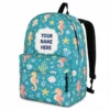 Personalized Back To School Backpack With Name For Kids, Custom Seahorse Under The Sea Girls Bookbag, Ocean School Bag For Elementary Girls