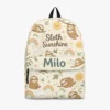 Personalized Back To School Backpack With Name For Kids, Custom Sloth Sunshine Bookbag, Cute Sloth Animal Cream Beige School Bag For Elementary